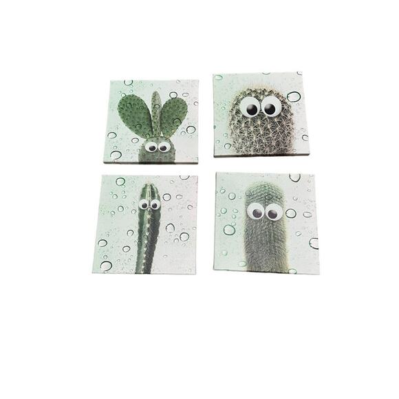 Canvas Framed Stretched Picture Photo Painting Artwork Image Silly Cactus Set 4 - Picture 1 of 6